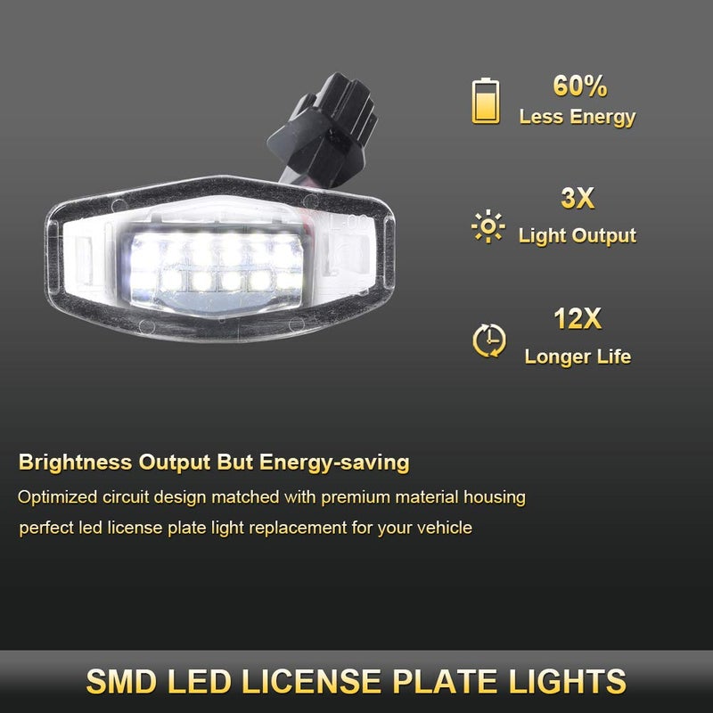 Gempro 2Pcs LED License Plate Light Lamp Assembly For Honda Civic Accord Sedan Odyssey Pilot, Acura TSX MDX TL RDX RL ILX Rear Tag Lights - Image 2